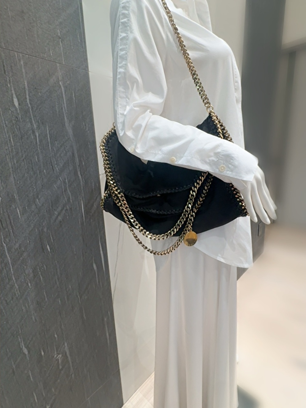Stella McCartney Bag Black/Gold Shoulder Tote Bag with Gold Chain Trim Size OS